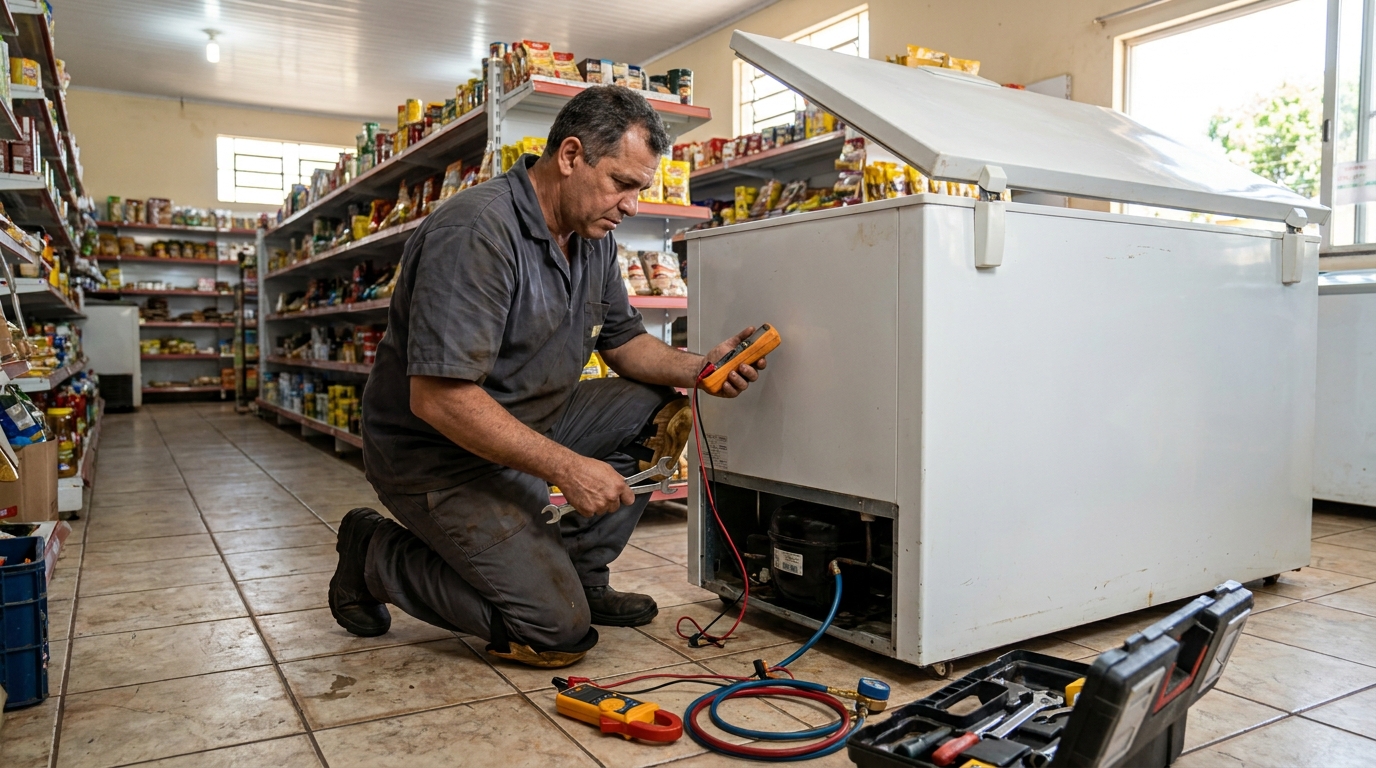 Substituição de termostato de freezer em visita técnica em Ponta Grossa‑PR